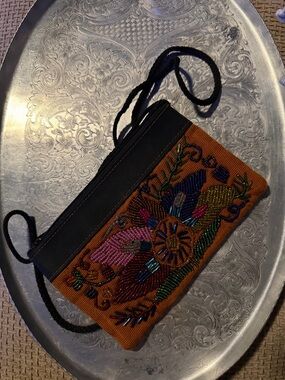 Embroidered Floral Crossbody Bag in Orange